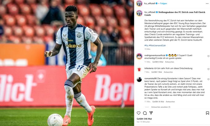 Das Statement des FCZ zu Cheick Conde. fcz