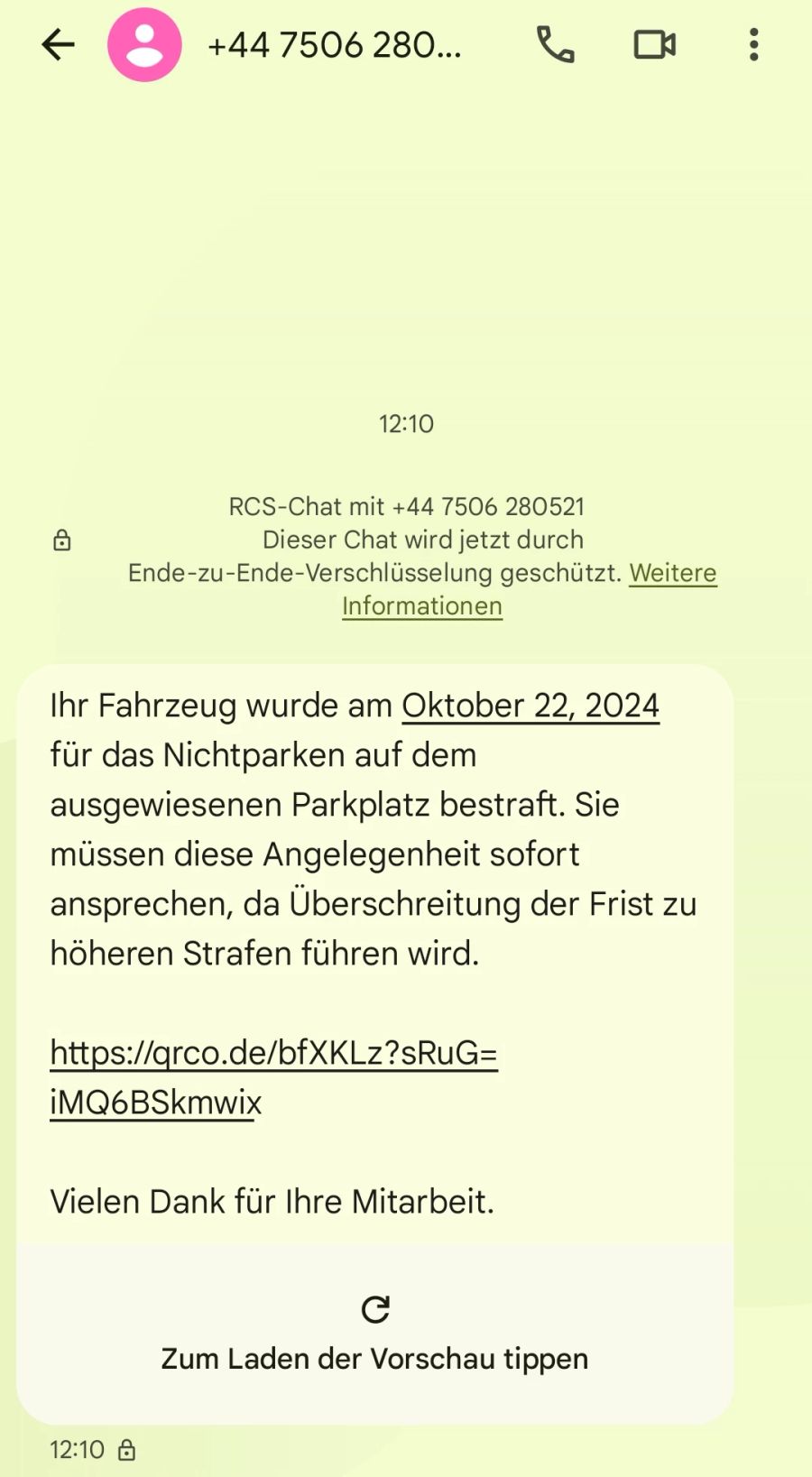 Eine Bernerin hat kürzlich diese SMS erhalten.