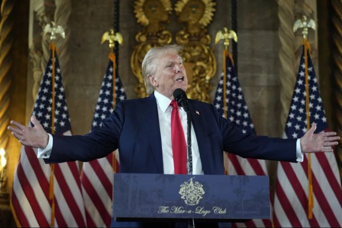 Ex-Präsident Donald Trump während seiner Medienkonferenz in seiner Residenz Mar-a-Lago am 8. August 2024. Donald Trump Mar-a-Lago