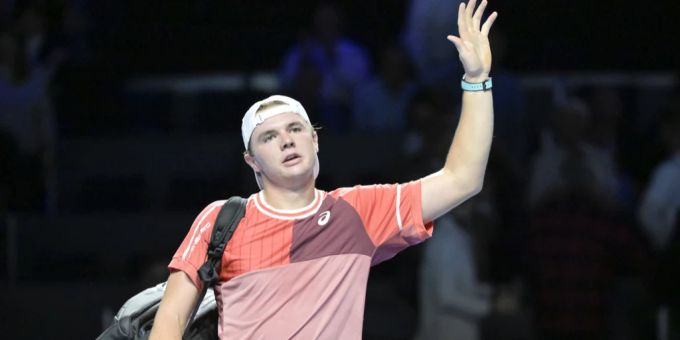 Dominic Stricker im Einsatz beim ATP-Turnier in Basel 2023. Dominic Stricker