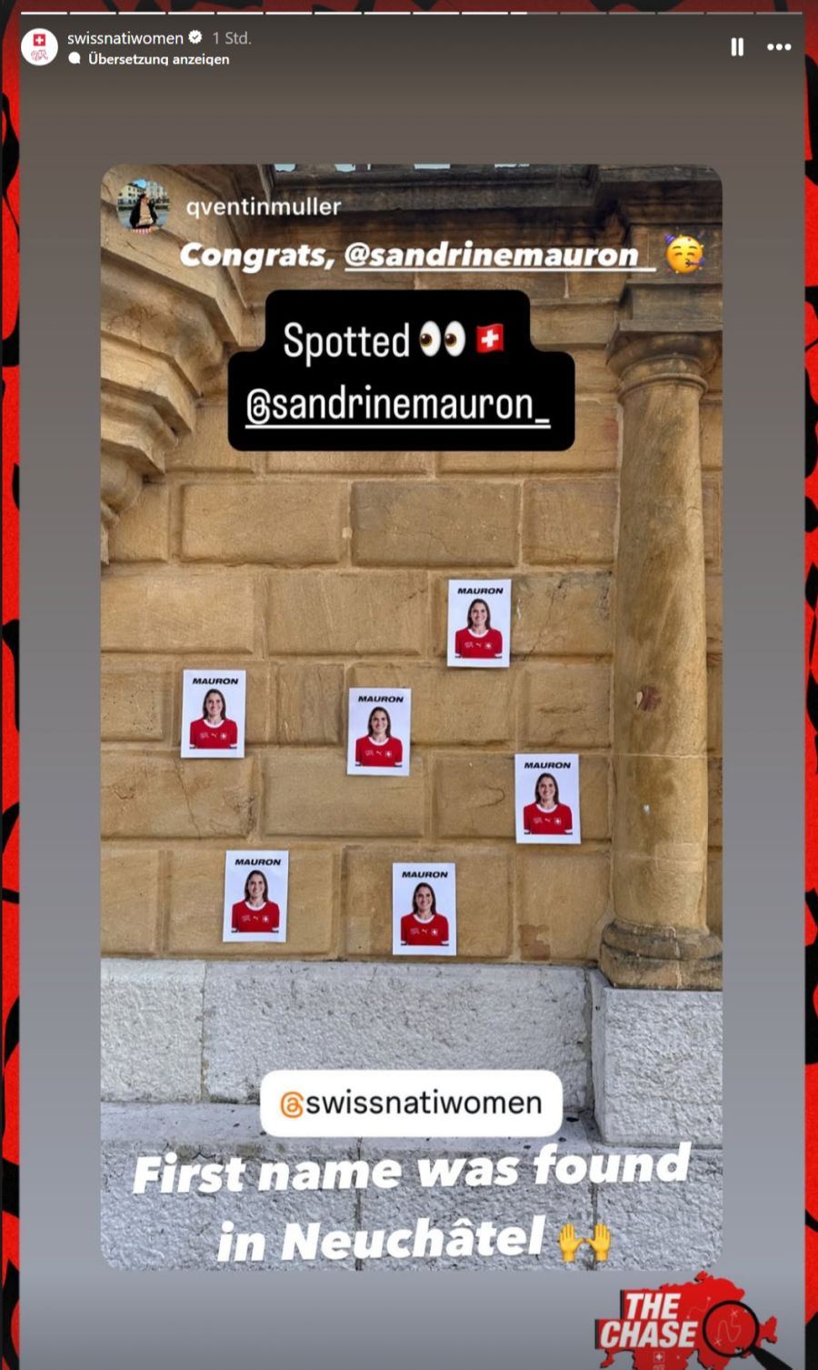An dieser Mauer in Neuenburg war Sandrine Mauron im Nati-Trikot kaum zu übersehen.