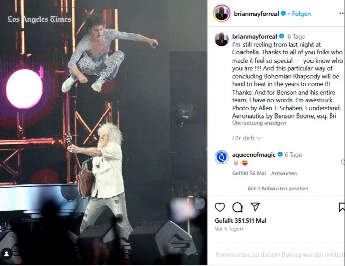 Brian May war Überraschungsgast beim Coachella-Festival. brian may