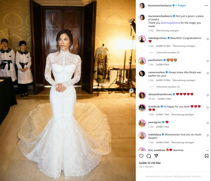 Lauren Sánchez Bezos präsentiert sich in ihrem Hochzeitskleid. bezos