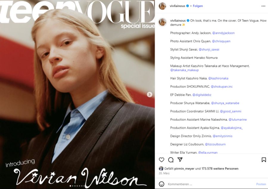 Vivian zierte das Cover der «Teen Vogue».