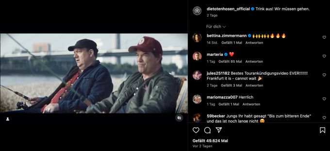 Die Toten Hosen kündigen auf Instagram ihre Tour 2026 an. die toten hosen tour 2026 zürich