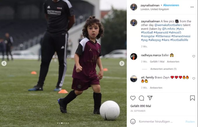 Zayn Ali Salman gehört zwar zur Pre-Academy von Arsenal, läuft aber gerne im PSG-Trikot von Lionel Messi auf. Arsenal PSG Zayn Salman
