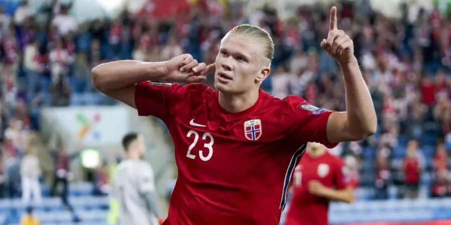 Fehlt Norwegen im entscheidenden Kampf um eine WM-Ticket: Torjäger Erling Haaland. Foto: Stian Lysberg Solum/NTB/AP/dpa