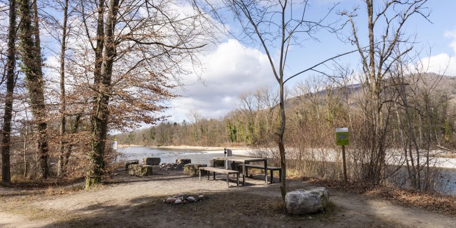 Picknicktische und eine Grillierstelle laden ein zum Verweilen im Auenschutzpark an der Aare bei Auenstein.