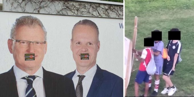 Täter sind Kinder - Zuger SVP fahndet mit Fotos nach Plakat-Vandalen