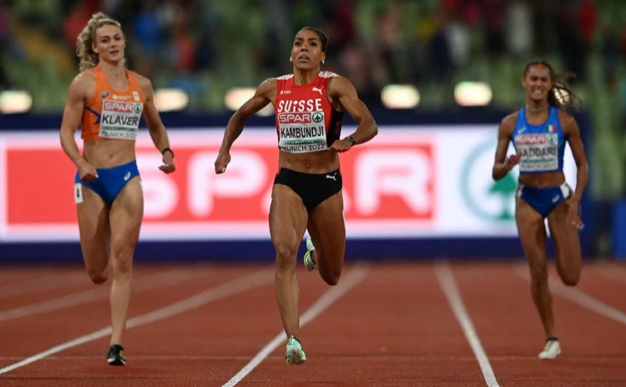 Mujinga Kambundji bei ihrem Gold-Lauf in München.