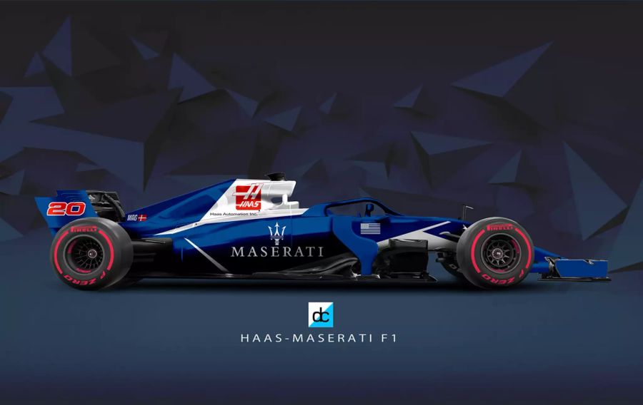 Designer Daniel Crossman entwarf diesen klassischen blau-weissen Maserati-Look für Haas.