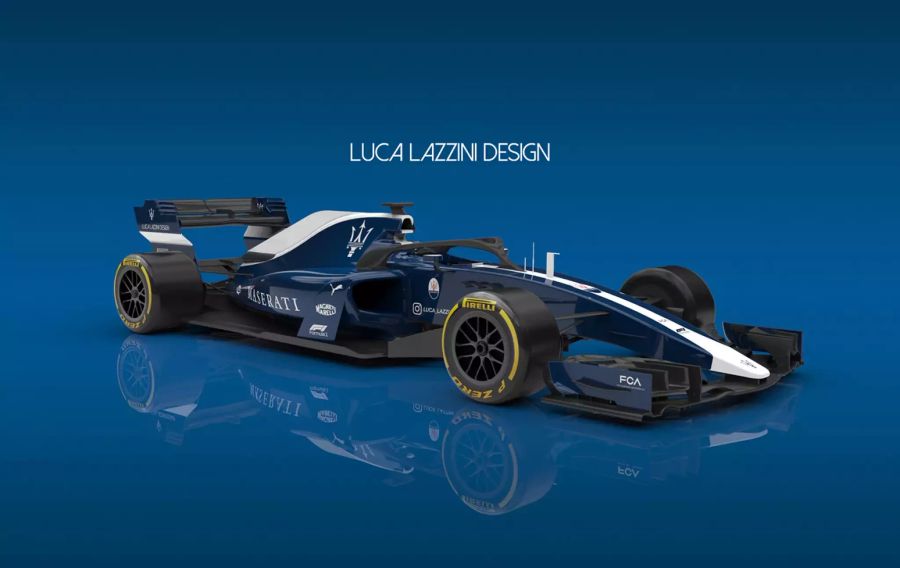 Ganz anders Luca Lazzini: Haas ist vollständig verschwunden, auf dem dunklen Blau prangt gross das Maserati-Branding.