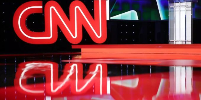 Logo des US-Fernsehsenders CNN. Donald Trump