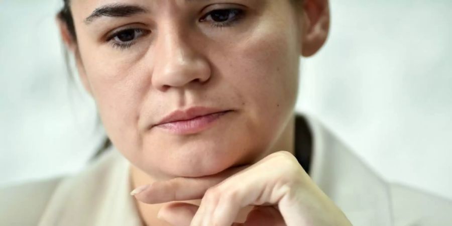 Swetlana Tichanowskaja bei einer Pressekonferenz in Minsk