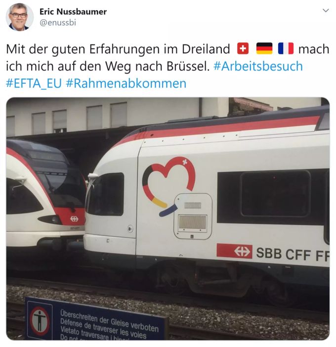 Mit dem Zug geht es für Präsident Eric Nussbaumer (SP) und andere Mitglieder der EU/EFTA-Delegation des Parlaments nach Brüssel. Eric Nussbaumer Brüssel Rahmenabkommen