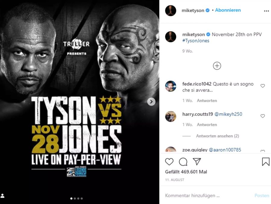 Mike Tyson und Roy Jones Junior treten am 28. November gegeneinander an.