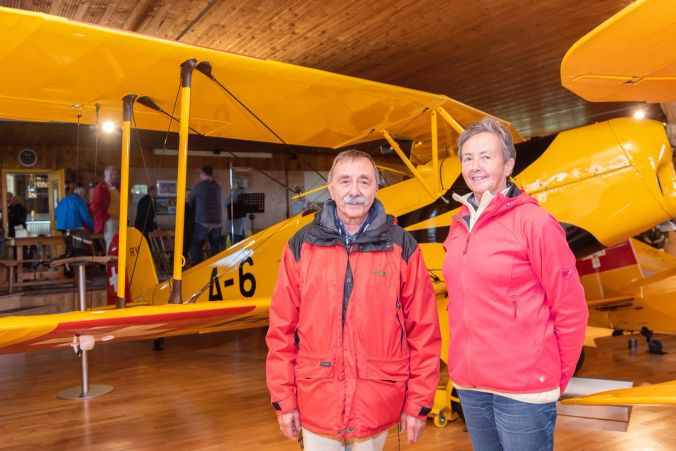 Walter Husi und Elsbeth Friedl wohnten einst im Gheid, ihr Vater hat den Flugplatz-Rasen gemäht.