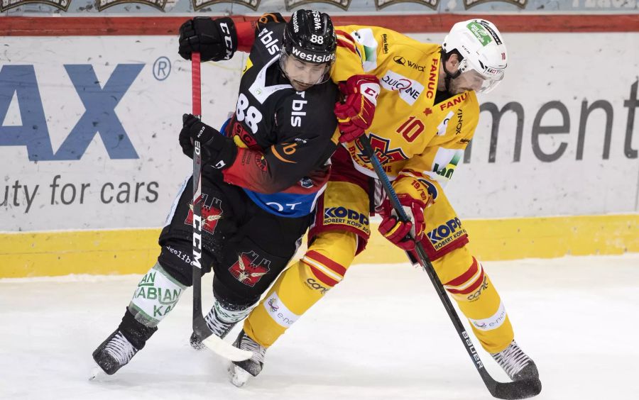 Und am Samstag treffen die Mutzen im Berner Derby auf Luca Cunti (r.) und den EHC Biel.