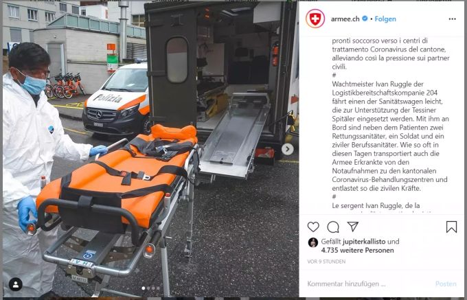 Hier ist ein solcher Sanitätswagen der Schweizer Armee zu sehen. armee