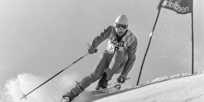 Ingemar Stenmark in Aktion beim Riesenslalom in Adelboden, aufgenommen am 21. Januar 1980. Ingemar Stenmark