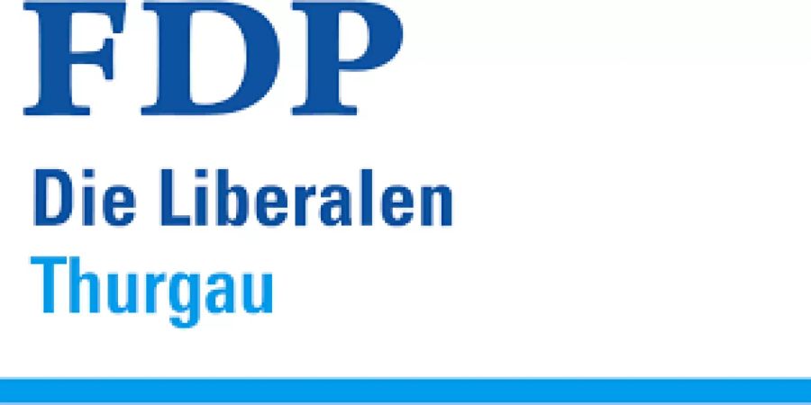 Blauer Schriftzug FDP Die Liberalen auf weissem Grund