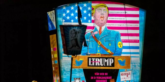 Eines der kontroversen Sujets der Basler Fasnacht: Donald Trump Sujet Donald Trump