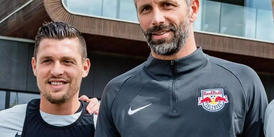 Zlatko Junuzovic (l) und Trainer Marco Rose absolvieren mit RB Salzburg bisher eine erfolgreiche Saison. Foto: EXPA/Stefan Adelsberger/APA