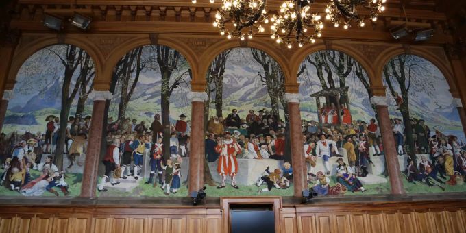Das Landsgemeinde-Gemälde im Ständeratssaal. Gemälde Landsgemeinde Ständeratssaal