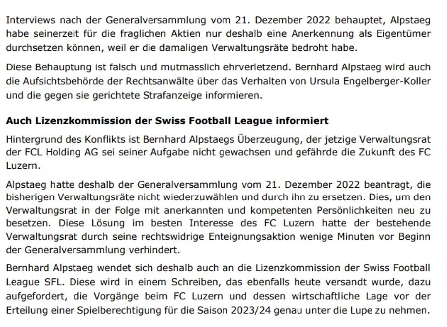 Die Lizenzkommission der SFL wurde in Kenntnis gesetzt.