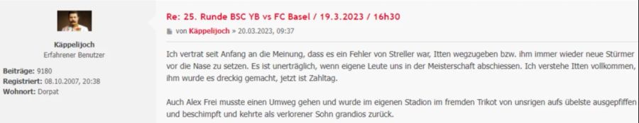 Dieser Fan verteidigt Itten, nachdem dieser seine Tore gegen den FCB feierte.