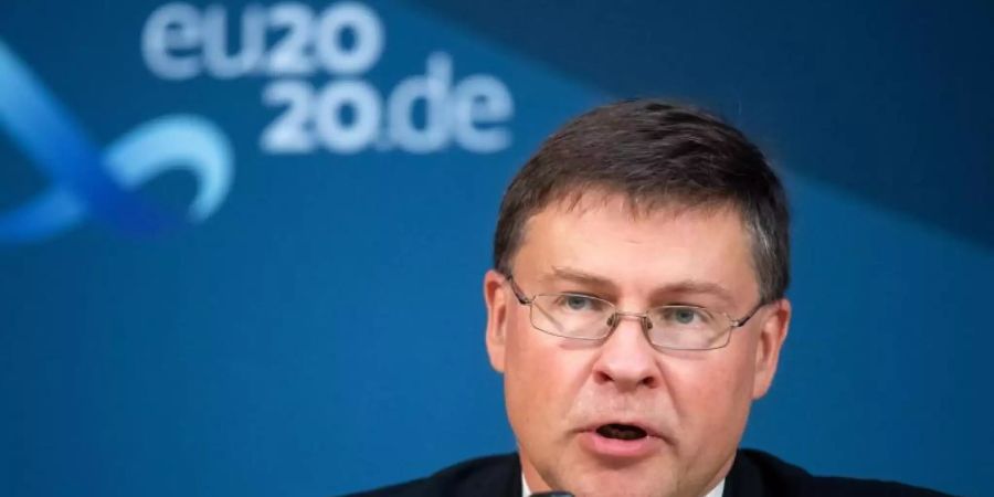 EU-Kommissionsvize Valdis Dombrovskis. Foto: Bernd von Jutrczenka/dpa Pool/dpa