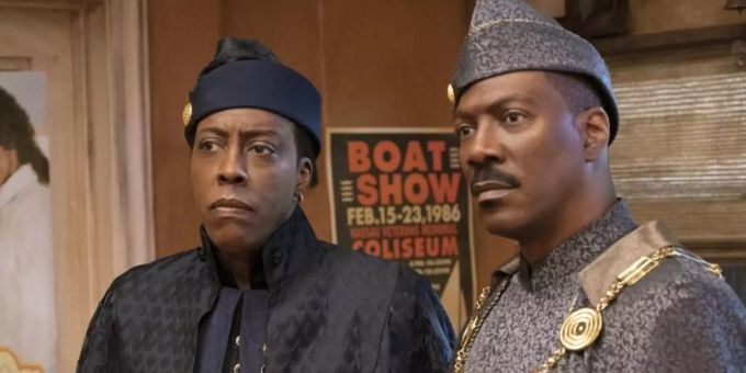Die Schauspieler Arsenio Hall (l) und Eddie Murphy in einer Szene aus «Coming 2 America», der Fortsetzung des Klassikers «Der Prinz aus Zamunda». «Der Prinz aus Zamunda»