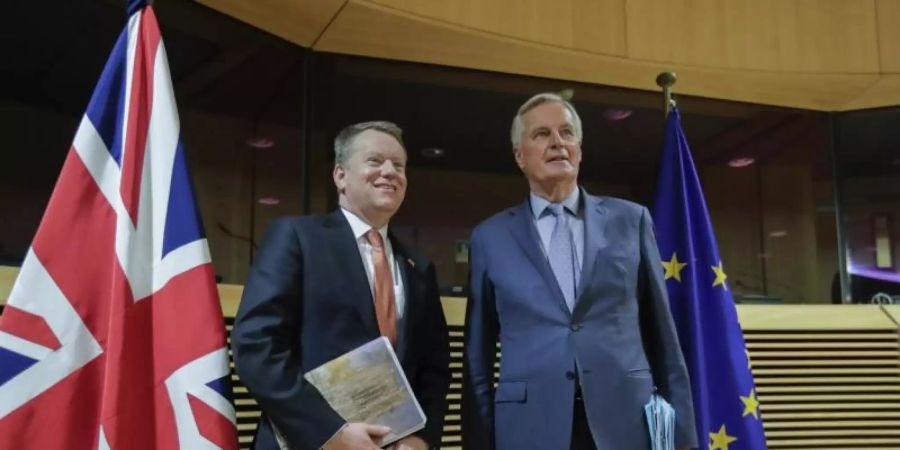 Der britische Brexit-Unterhändler David Frost (l) und EU-Chefunterhändler Michel Barnier nehmen ihre Beratungen wieder auf (Archiv). Foto: Olivier Hoslet/EPA Pool/dpa