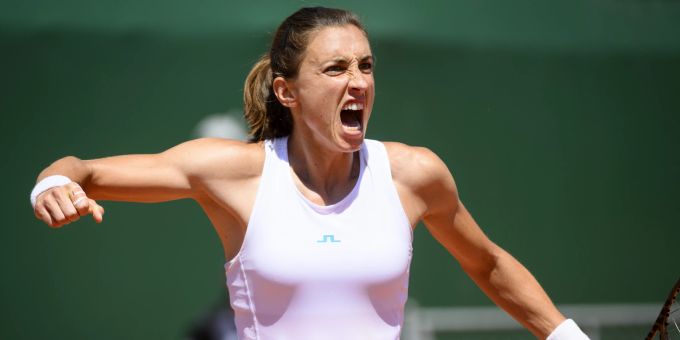 Petra Martic feiert ihren Sieg im Halbfinal der Ladies Open in Lausanne. Petra Martic Lausanne Open