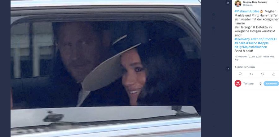 Prinz Harry und Meghan Markle wurden bei der Queen-Feier im Auto gesichtet.