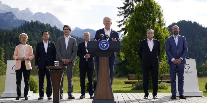 US-Präsident Joe Biden spricht während dem G7-Gipfel. Germany G7 Biden