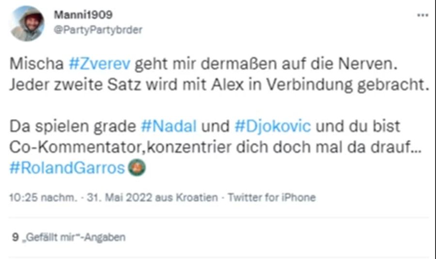 Dieser Twitter-User findet, Mischa Zverev spricht zu viel über seinen Bruder.