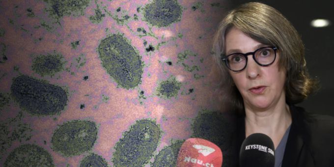 BAG-Direktorin Anne Lévy (rechts) und eine mikroskopische Aufnahme von Affenpockenviren (links). Affenpocken Schwule BAG Kampagne