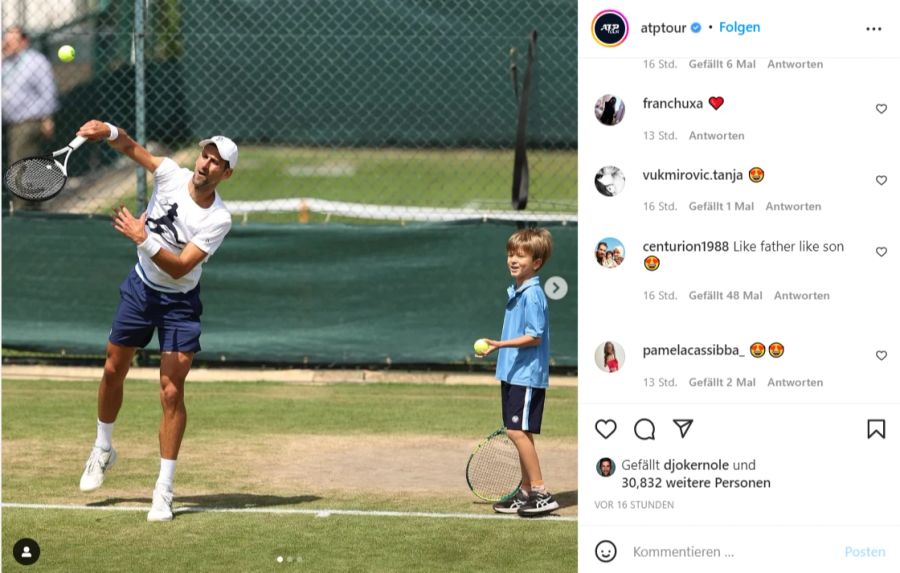 Stefan Djokovic schaut seinem Papa auch im Wimbledon-Training gerne zu.