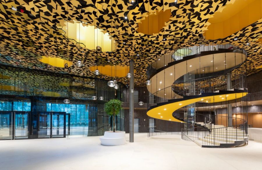 Haus der Musik Ungarn Budapest Blatt golden Decke Eingangshalle Lobby