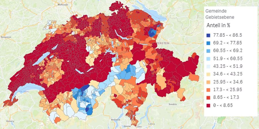 Unterstützung für die CVP in Prozent bei den Wahlen 2015.