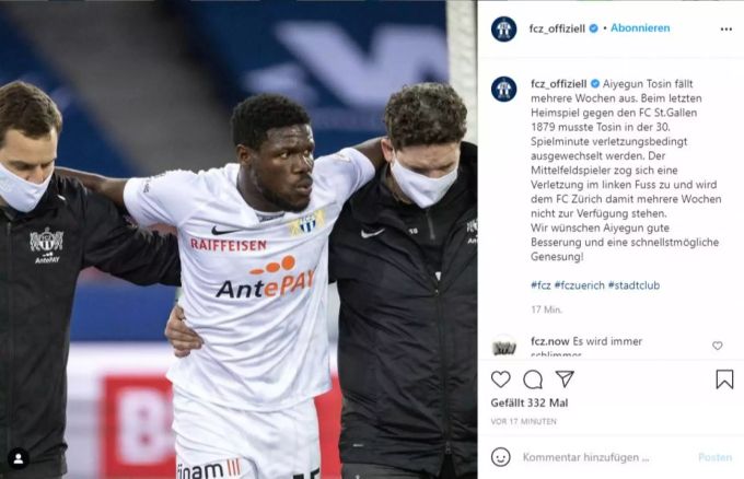 Ayegun Tosin wird dem FC Zürich mehrere Wochen fehlen. FC Zürich