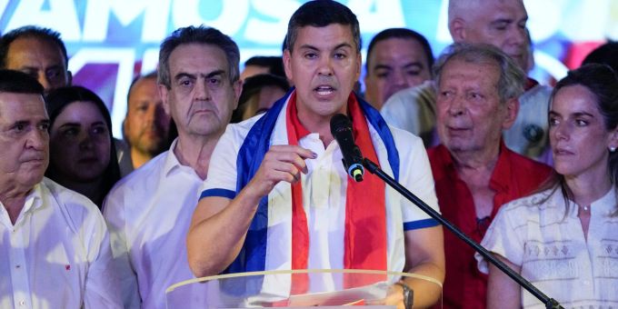 Santiago Pena, Präsidentschaftskandidat der Regierungspartei Colorado, spricht in Asuncion. Santiago Pena, Präsidentschaftskandidat der Regierungspartei Colorado, spricht in Asuncion.