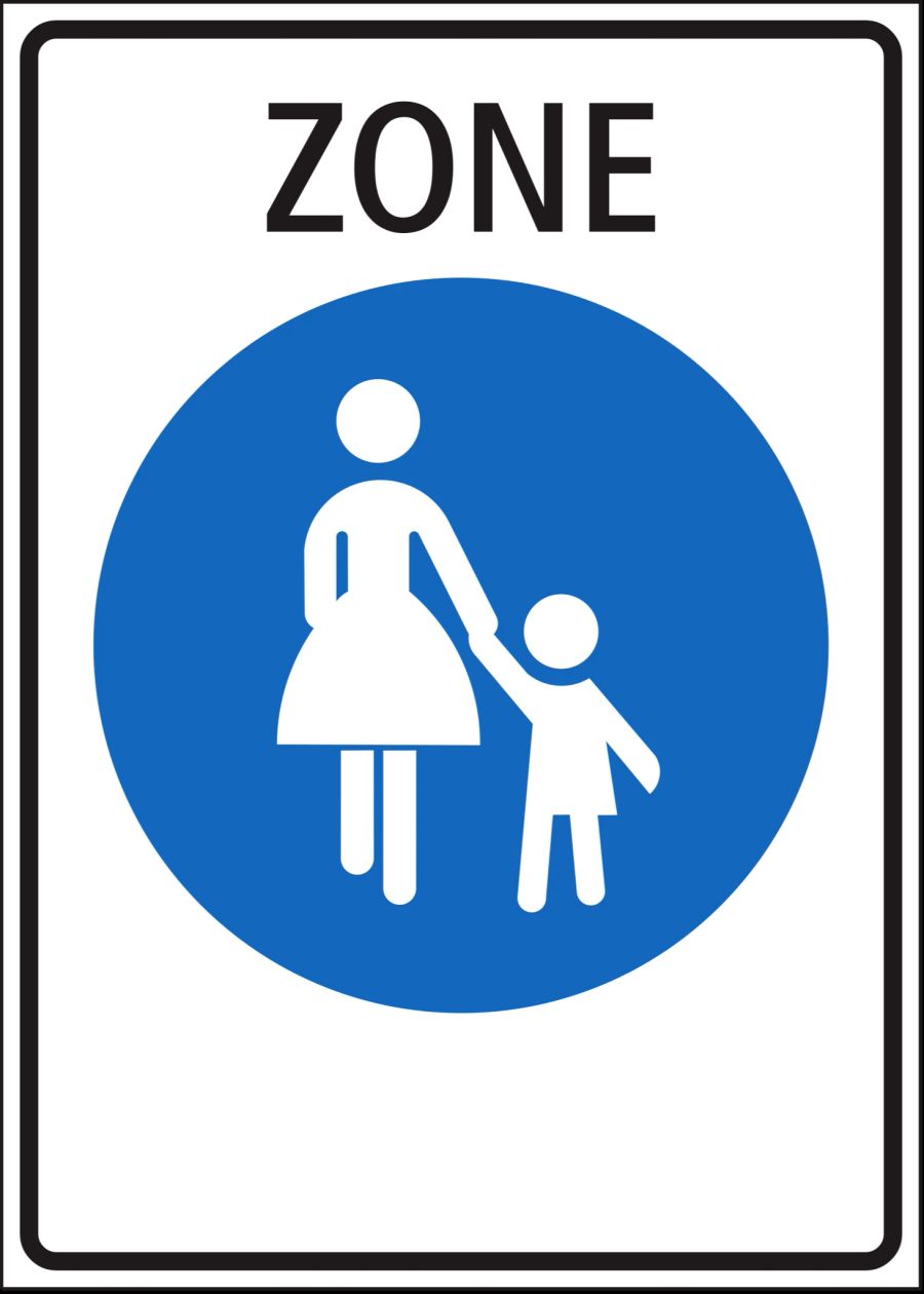 Schild Fussgängerzone Frau Kind