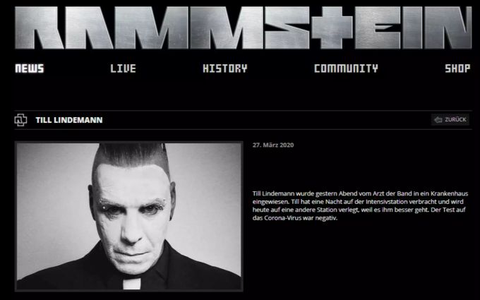 Rammstein informiert auf ihrer Webseite über den Zustand von Front-Sänger Till Lindemann. till lindemann