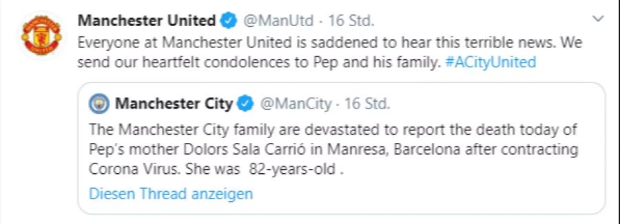 Manchester United solidarisiert sich mit dem Coach des Stadtrivalen.