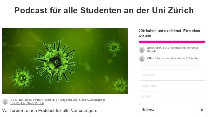Studenten der Uni Zürich fordern besseren Schutz vor dem Coronavirus. Coronavirus Uni Zürich Studenten