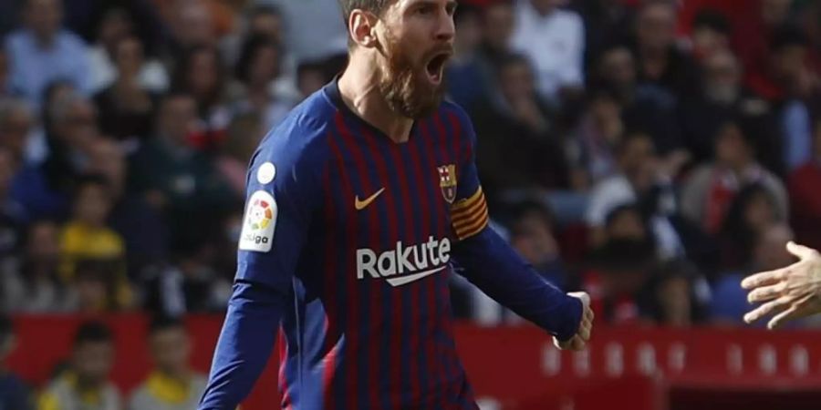 Barcas Lionel Messi freut sich über ein Tor für seine Mannschaft. Foto: Miguel Morenatti/AP