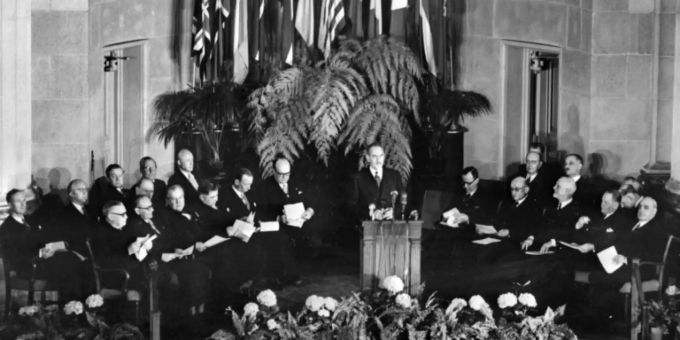 Nato-Gründungszeremonie am 4. April 1949. Heute ist die Nato stärker als je zuvor. (Archivbild) Nato-Gründungszeremonie