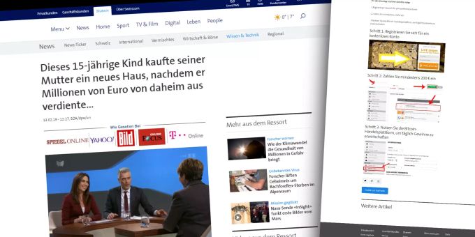 Ein im Stil der Swisscom gefälschter Artikel über einen angeblichen Rundschau-Talk zum Thema Bitcoin. Susanne Wille Fake